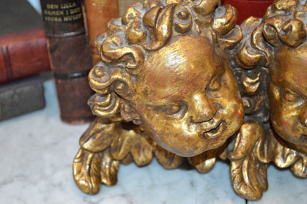 Antique German Italian Gilt Baroque Cherubs Double Twins Carved Gilded Wood
