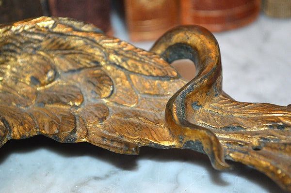 Antique French Pediment Eagle Wings Snake Sickle Napoleonic Gilt Brass Mount
