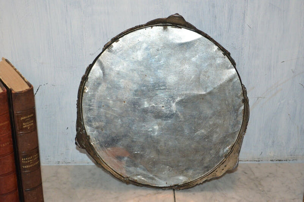 Antique Plateau Mirror Tray Black Art Nouveau Figural Lion Heads Bar Vanity