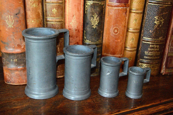 Antique French Pewter Farmhouse Kitchen Measures Set of 4 Small Graduated Sizes