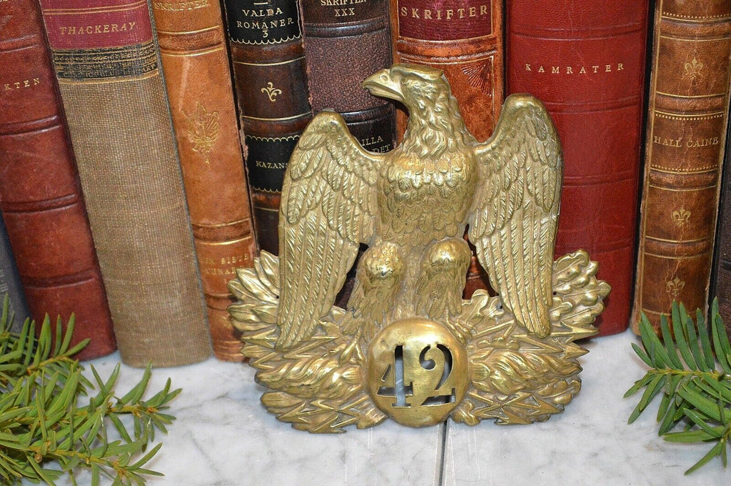 Antique French Brass Eagle Shako Hat Helmet Plate 42 Regiment