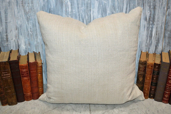 Antique European German Grain Sack Pillow Natural Gothic Letters L G 1927 No. 2