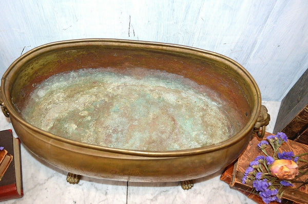 Antique Large Brass Jardiniere Planter Aesthetic Movement Lion Heads Paws