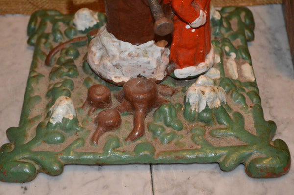 Antique German Santa Christmas Tree Stand Cast Iron Holder