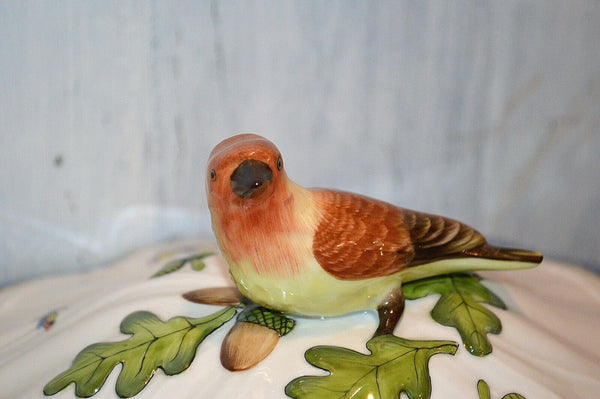 Herend Rothschild Bird Blue Border Tureen With Bird Fishscale 1055