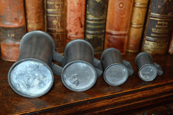 Antique French Pewter Farmhouse Kitchen Measures Set of 4 Small Graduated Sizes