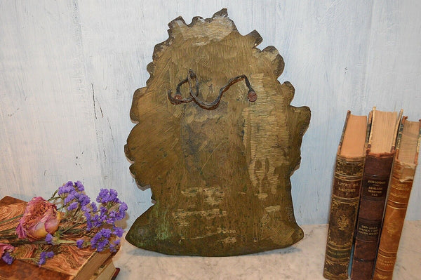 Antique French Large Bronze Cherub Face Head Wall Mount Pediment Figural Plaque