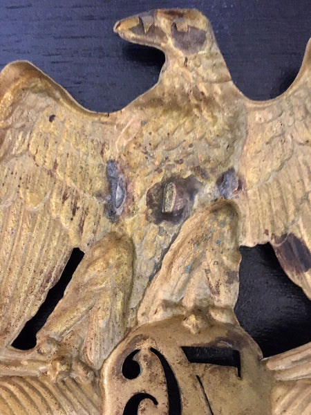 Antique French Brass Eagle Shako Hat Helmet Plate 76 Regiment
