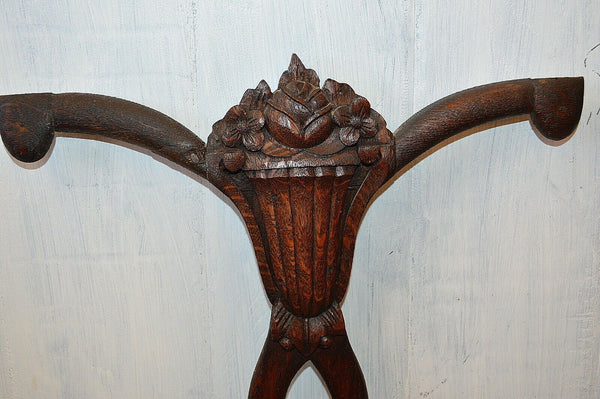 Antique Pair German Black Forest Carved Wood Architectural Elements Mounts