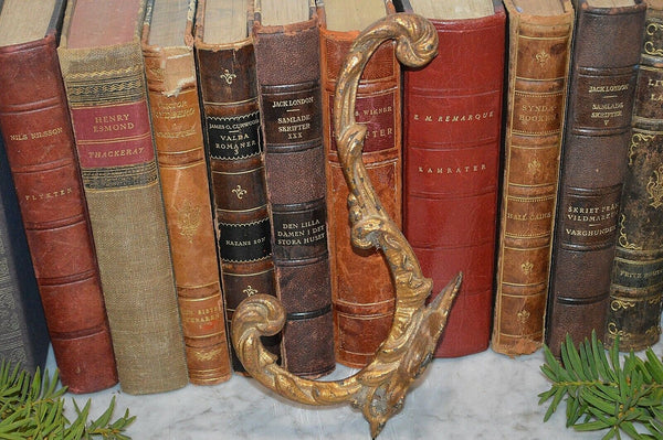 Antique French Hook Large Gilded Iron Ornate Acanthus Scrolls Coat Hat Hook