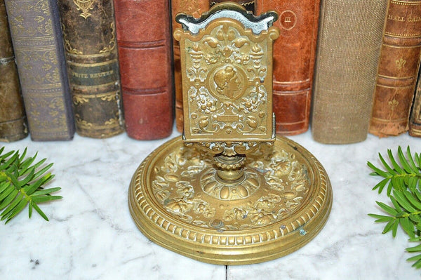 Antique French Gilt Brass Match Box Holder Tray Stand Figural Gothic Grotesque
