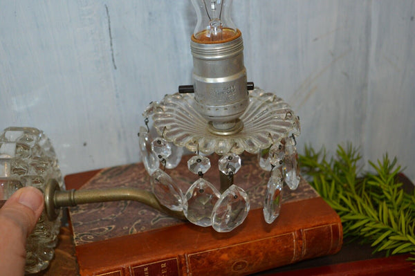 Vintage Beaded Glass Wall Sconce Light Fixture with Chandelier Crystals
