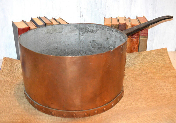 Antique Huge Copper Iron Riveted Pot Pan Wrought Iron Range Dovetailed 17lbs 14"