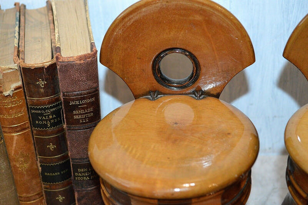 Antique Pair German Sycamore Mahogany Salt Flour Canisters Treen Wood Boxes