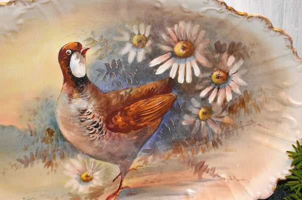 Antique French Limoges Pheasant Game Bird Platter Gilded Hand Painted Signed