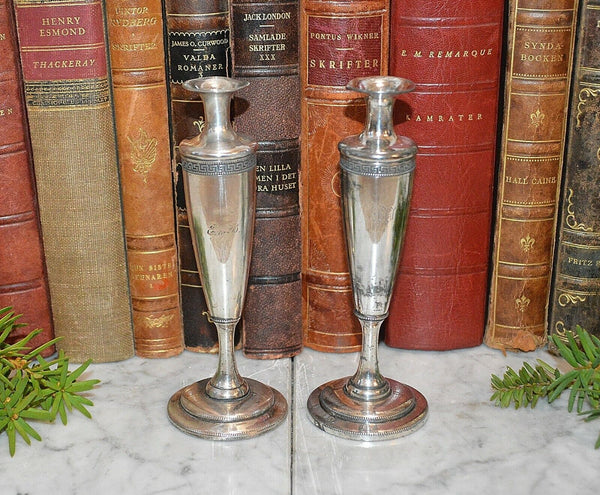 Antique Pair Silver Plated Art Deco Small Candle Holders Mfd Plated Reed Barton