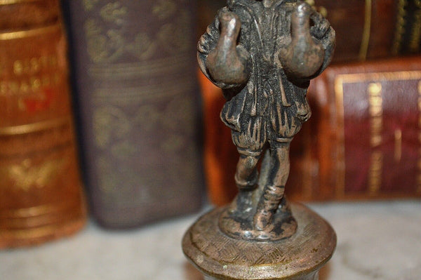 Antique French Silver Plated Bottle Stopper Figural Peasant Carrying Birds Geese