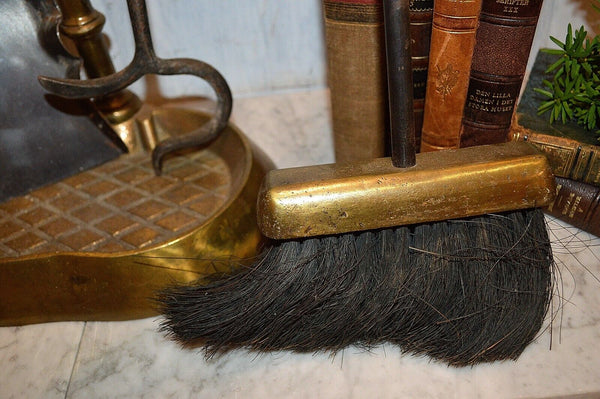 Antique French Heavy Brass Fireplace Tool Set La Maison 3 Tools and Stand