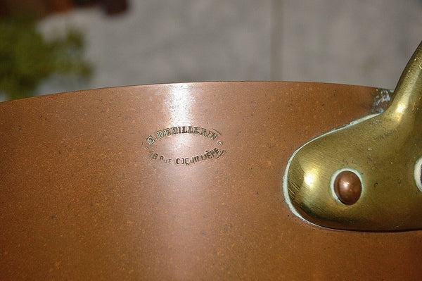Antique French Copper E. Dehillerin Large Sauce Pot Pan Stamped 9 3/4"