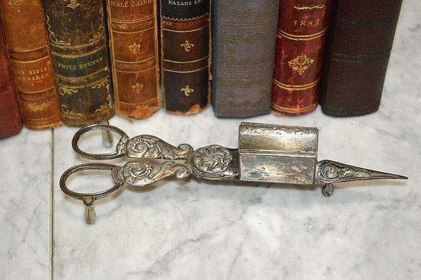 Antique Silver Plate Candle Snuffer Wick Trimmer and Tray Hallmarked