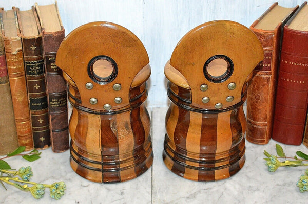 Antique Pair German Sycamore Mahogany Salt Flour Canisters Treen Wood Boxes