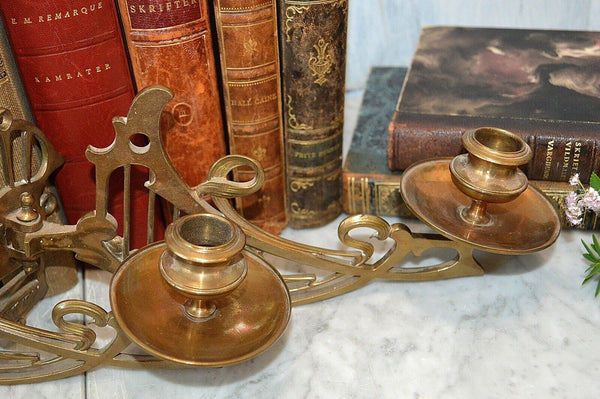 Antique Pair French Brass Art Nouveau Swinging Arm Piano Candle Holder Sconces