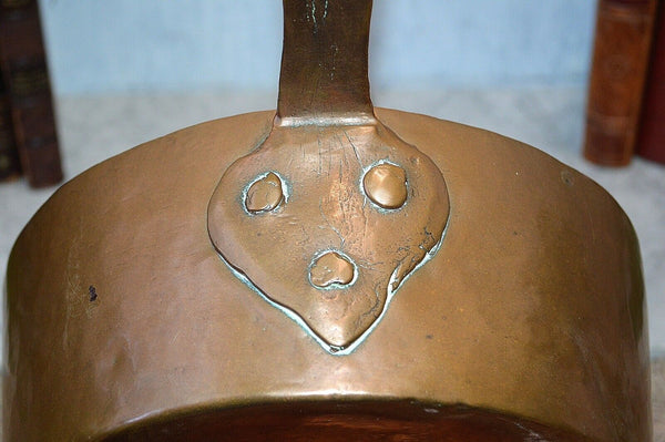 Antique French Copper Tin Large 11" Stock Sauce Pot Pan Kitchen Kettle Cookware