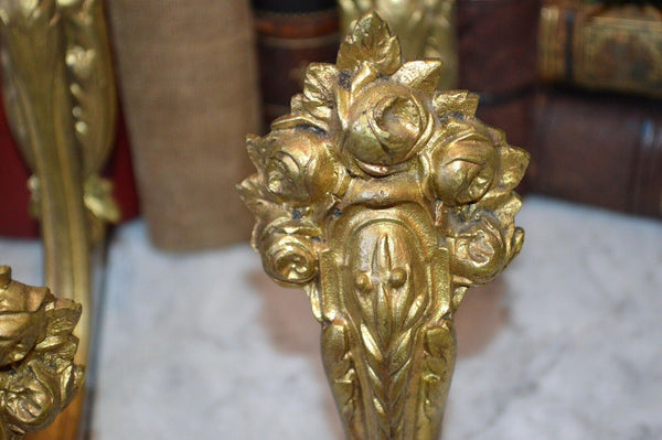 Antique Set of 3 French Gilt Bronze Ormolu Drapery Tie Back Hooks Floral Roses