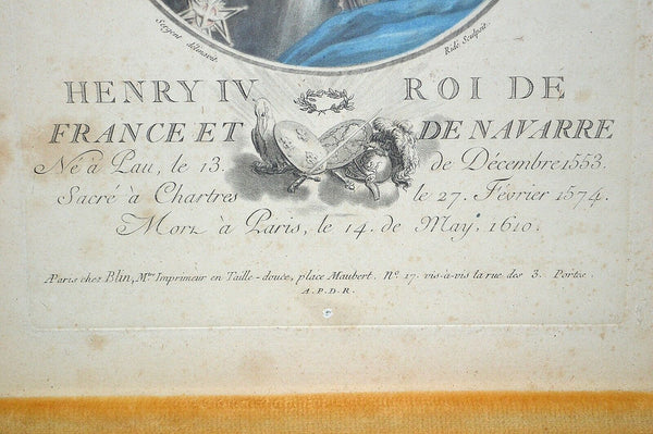 Antique King Henry IV France 1553-1610 Framed Hand Colored Engraving Portrait