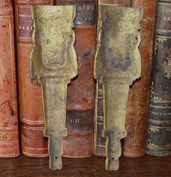 Antique Pair French Bronze Ormolu Pediments Beaded Swags Furniture Trim Mounts