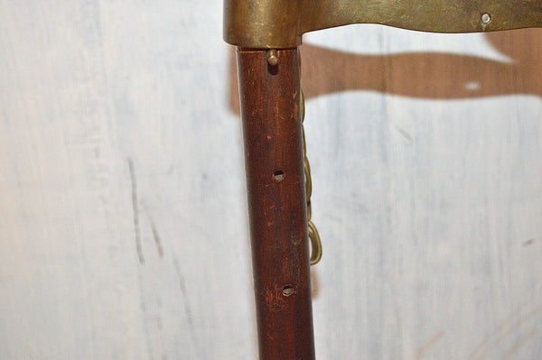 Antique HMS Britannia English Brass & Turned Wood Adjustable Candle Holder