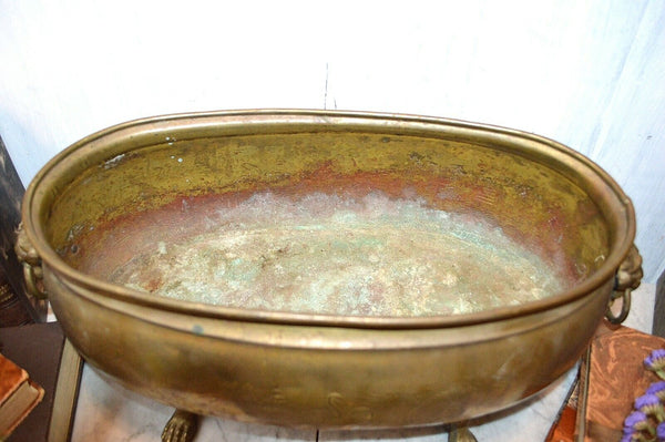 Antique Large Brass Jardiniere Planter Aesthetic Movement Lion Heads Paws
