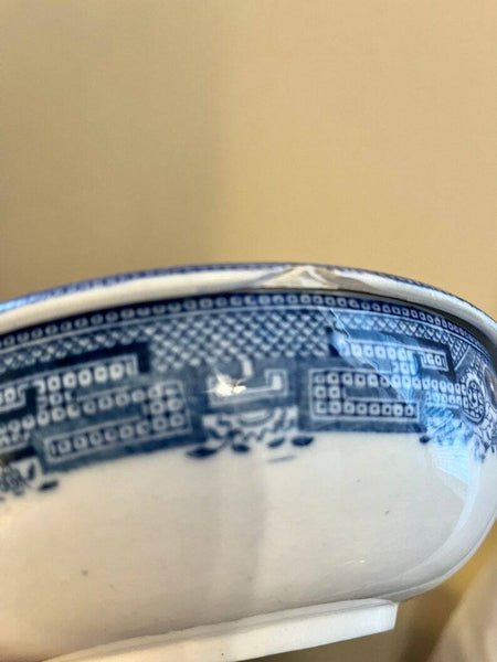 Antique English Transferware Blue Willow Drain Soap Dish Strainer Bowl