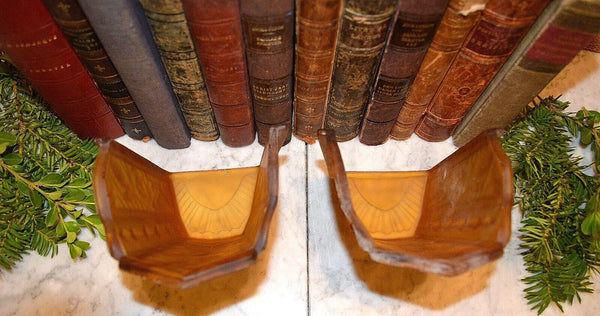 Antique Pair Amber Glass Slip Glass Shades Art Nouveau Sconce Light Fixture