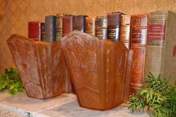 Antique Pair Amber Glass Slip Glass Shades Art Nouveau Sconce Light Fixture