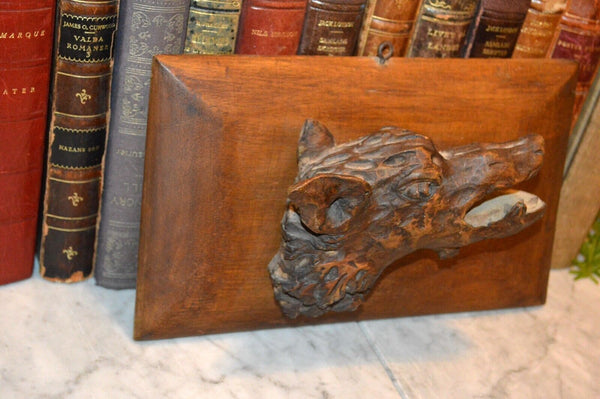 Antique German Black Forest Carved Wood Wild Boar Head Dimensional Plaque