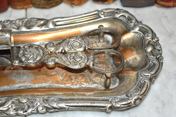 Antique Silver Plate Candle Snuffer Wick Trimmer and Tray Hallmarked