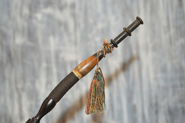 Antique German Hunt Scene Deer Pipe Porcelain Wood Horn Ebony 25"