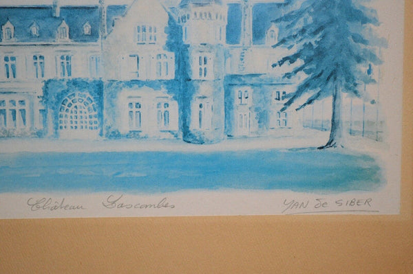 French Black Forest Framed Yan de Siber Art Watercolor Ltd Ed. Chateau Lascombes