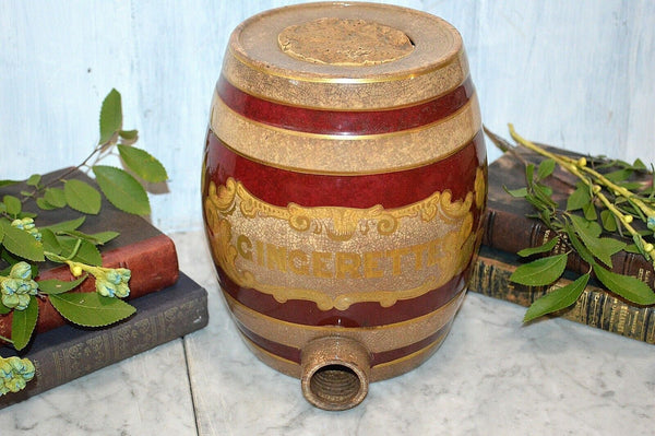 Rare Antique English Gingerette Ginger Beer Syrup Dispenser Stoneware Barrel