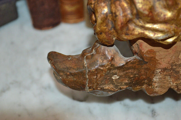 Antique German Italian Gilt Baroque Cherubs Double Twins Carved Gilded Wood
