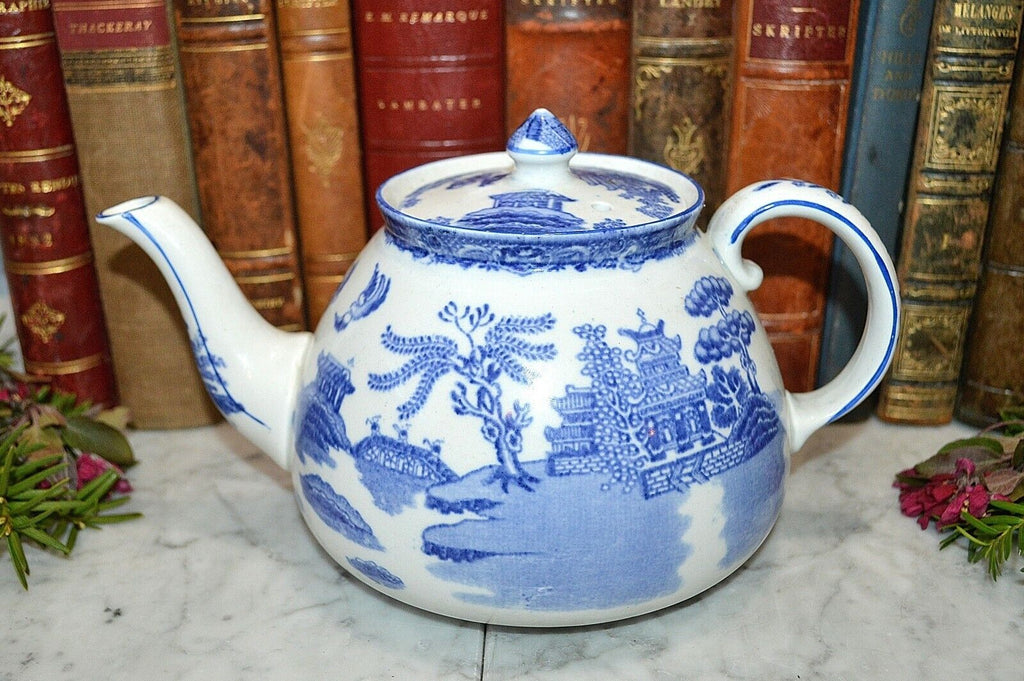 Antique Gibson & Sons Burslem England Blue WIllow Teapot Transferware