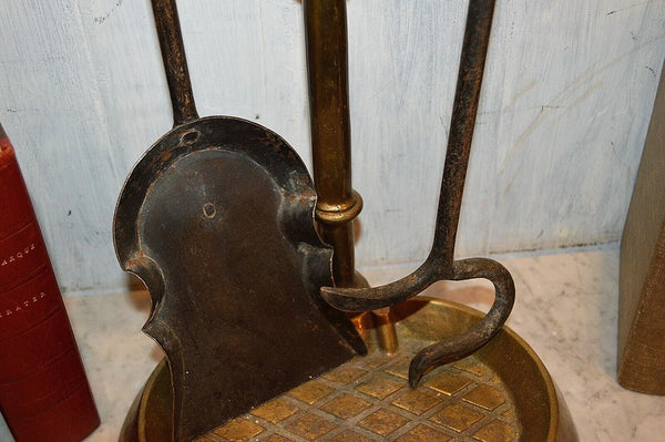 Antique French Heavy Brass Fireplace Tool Set La Maison 3 Tools and Stand