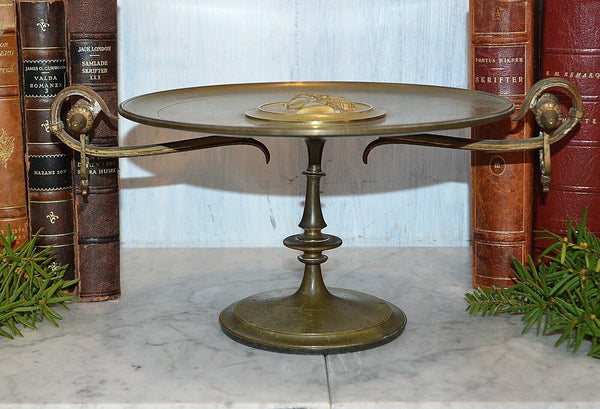 Antique French Bronze Tazza Neoclassical Pedestal Stand Figural Female Handles