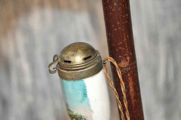 Antique German Hunt Scene Deer Pipe Porcelain Wood Horn Ebony 25"