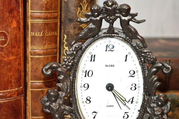 Vintage West German Small Cherubs Alarm Clock By Globe