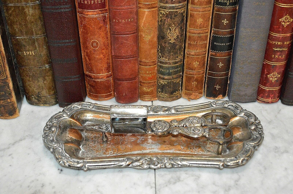 Antique Silver Plate Candle Snuffer Wick Trimmer and Tray Hallmarked