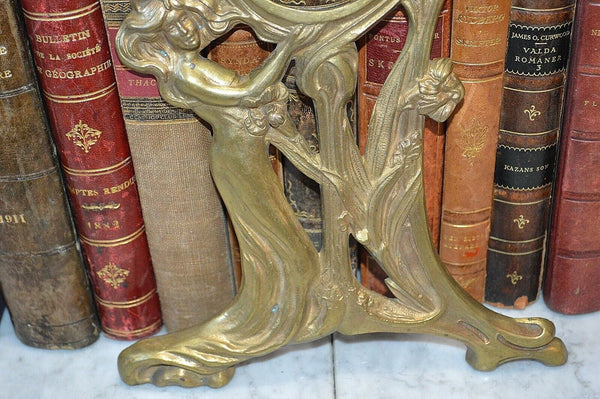 Antique French Bronze Art Nouveau Figural Female Large Mount Frame Clock Mirror
