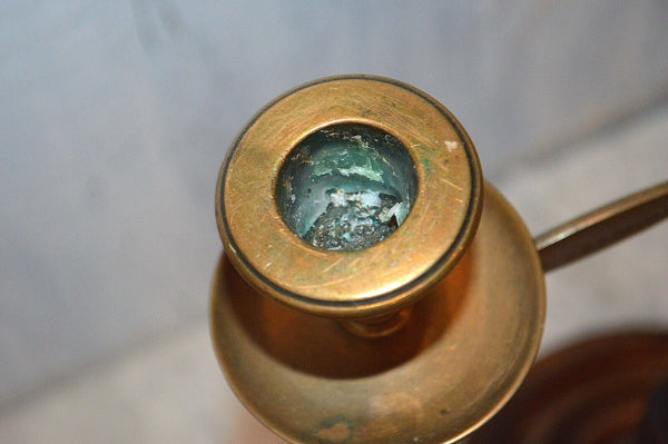 Antique HMS Britannia English Brass & Turned Wood Adjustable Candle Holder