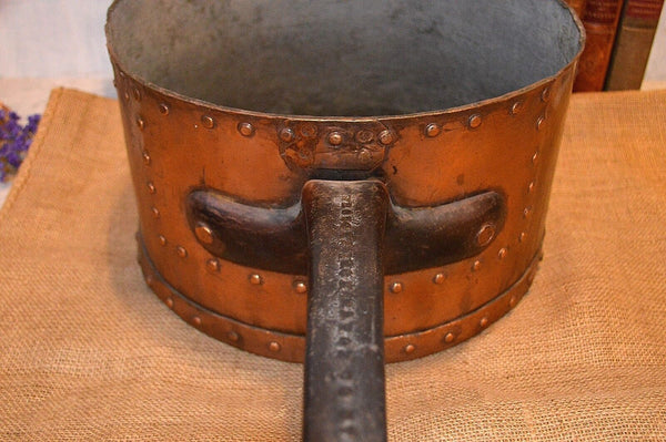 Antique Huge Copper Iron Riveted Pot Pan Wrought Iron Range Dovetailed 17lbs 14"